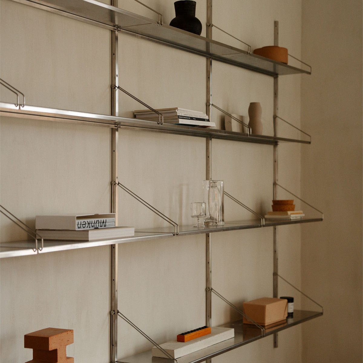 Shelf Library Double Section Stainless Steel, bibliotecă modulară dublă din metal