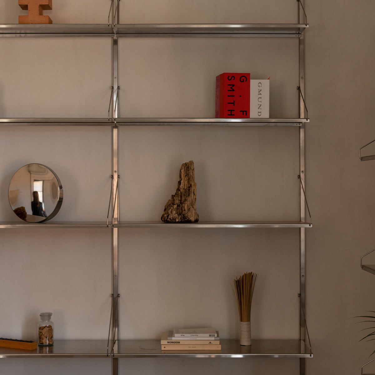 Shelf Library Double Section Stainless Steel, bibliotecă modulară dublă din metal