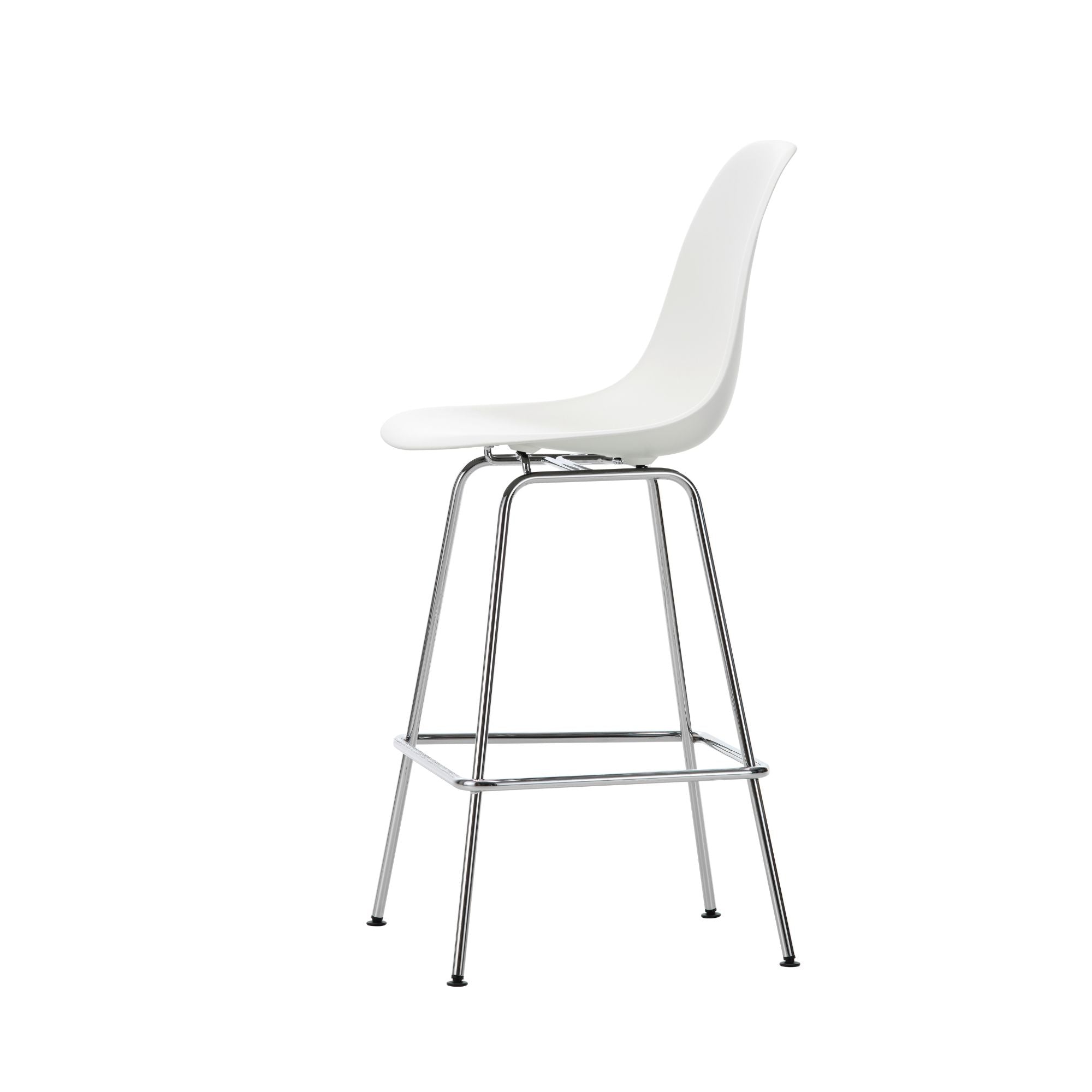 Eames Plastic Stool Medium RE, scaun de bar cu baza cromată