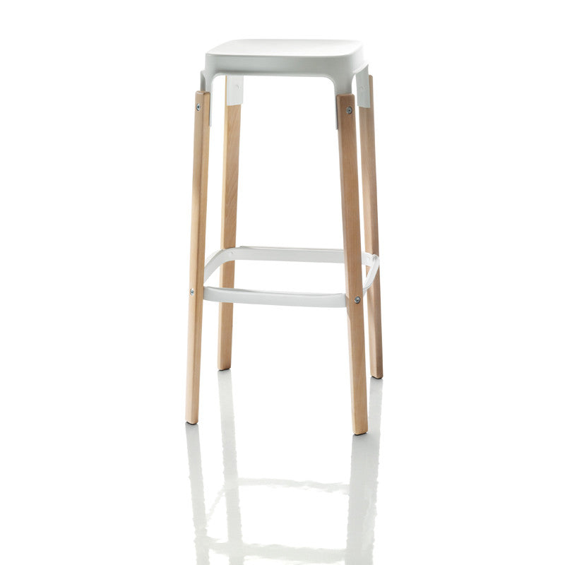 Steelwood Stool H78 cm produs de Magis (alb, natur)