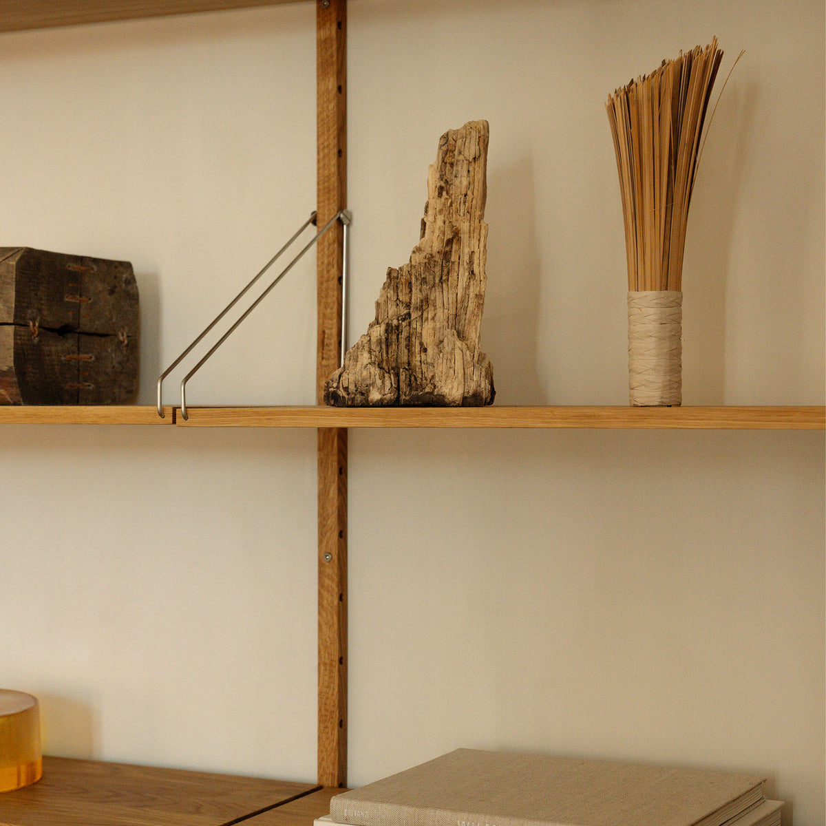 Shelf Library Double Section Natural Oak, bibliotecă modulară dublă din lemn
