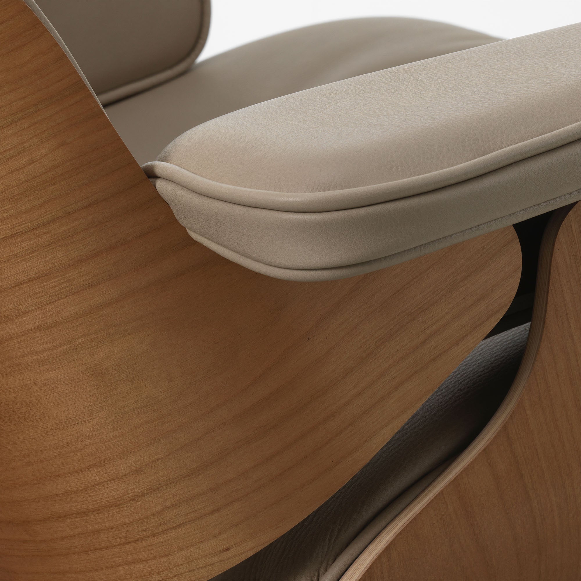 Eames Lounge Chair cu Otoman, lemn de cireș și bază satinată