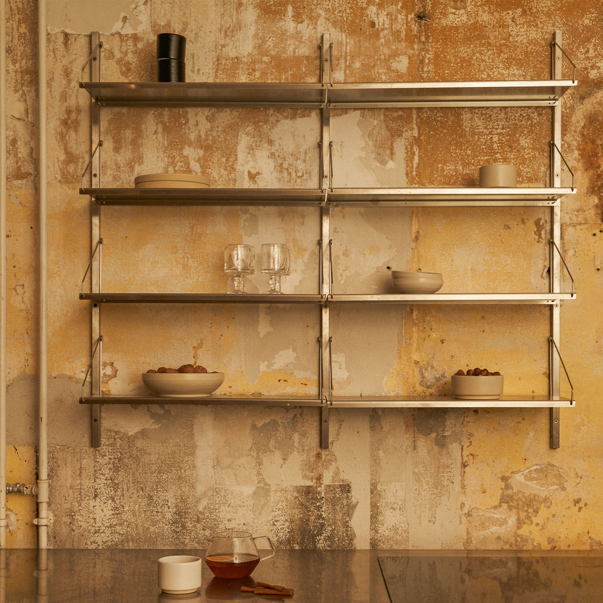 Shelf Library Double Section Stainless Steel, bibliotecă modulară dublă din metal