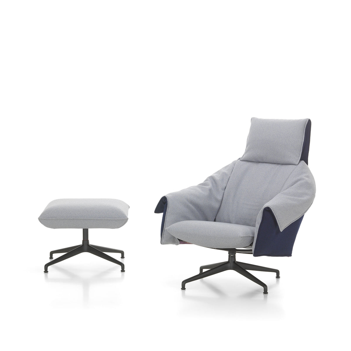 Bascule Highback Lounge Chair cu Otoman, bază metal