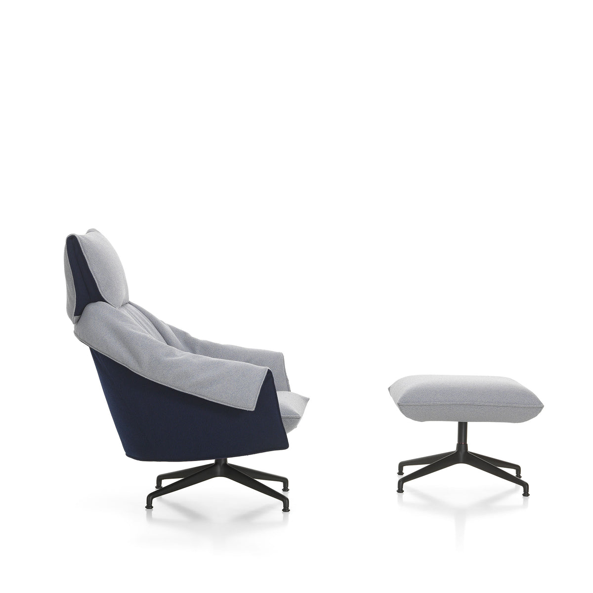 Bascule Highback Lounge Chair cu Otoman, bază metal