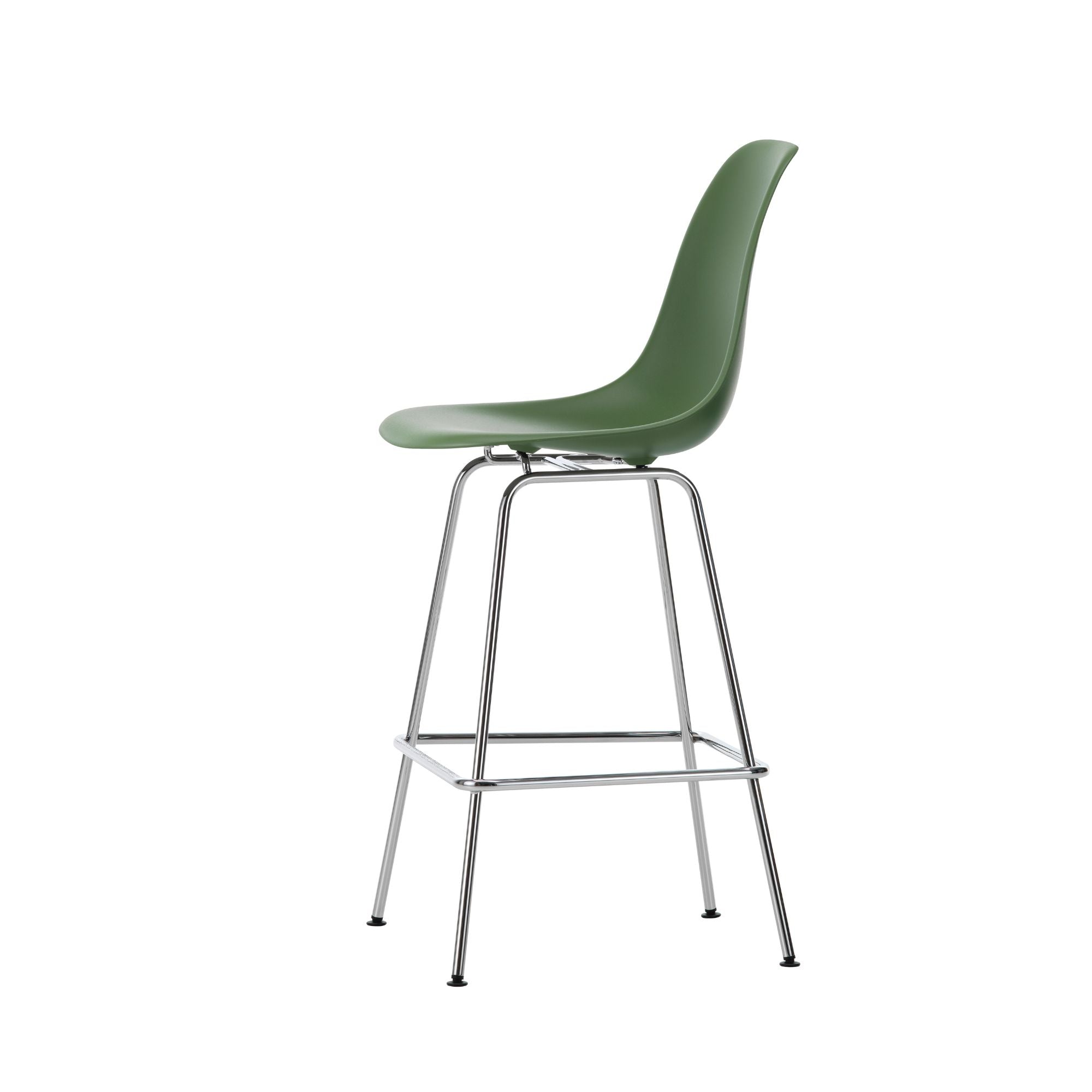 Eames Plastic Stool Medium RE, scaun de bar cu baza cromată